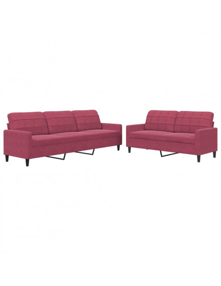 Set di Divani 2 pz con Cuscini Rosso Vino in Velluto
