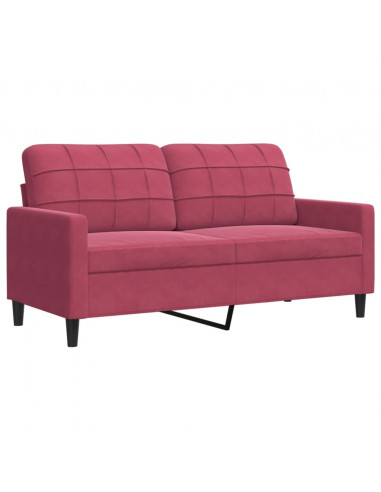 Set di Divani 2 pz con Cuscini Rosso Vino in Velluto