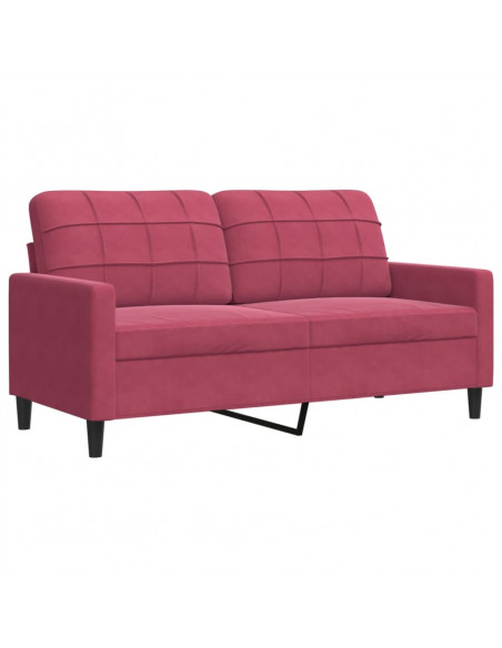 Set di Divani 2 pz con Cuscini Rosso Vino in Velluto