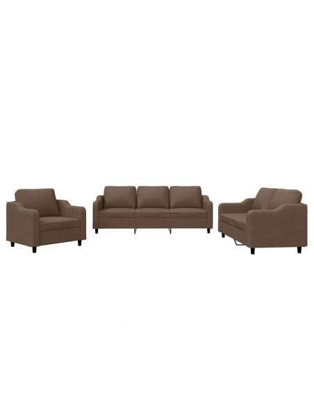 Set di Divani 3 pz con Cuscini Marrone in Tessuto