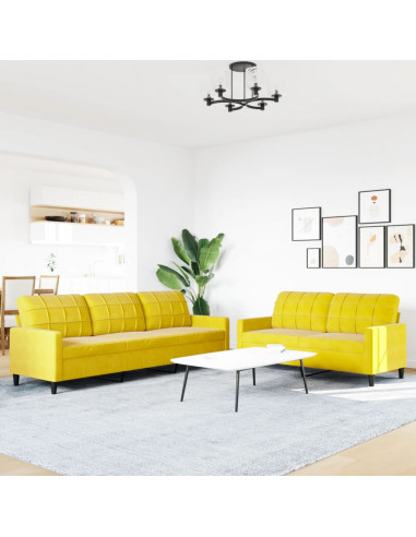 Set di Divani 2 pz con Cuscini giallo in Velluto