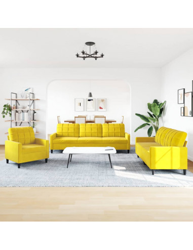 Set di Divani 3 pz con Cuscini giallo in Velluto