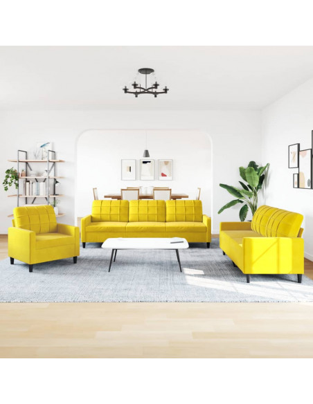 Set di Divani 3 pz con Cuscini giallo in Velluto