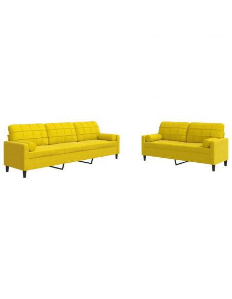 Set di Divani 2 pz con Cuscini e Rinforzi Giallo in Velluto