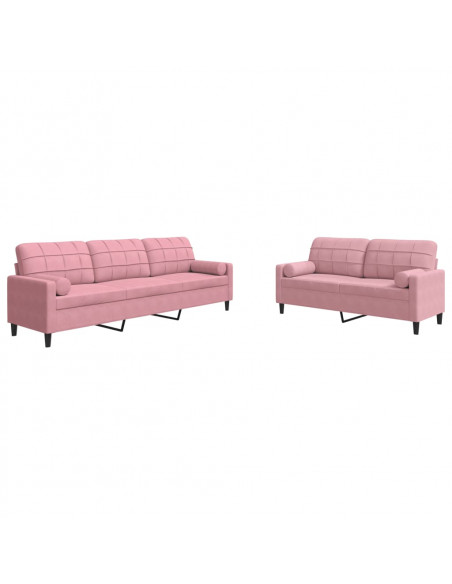 Set di Divani 2 pz con Cuscini e Rinforzi rosa in Velluto