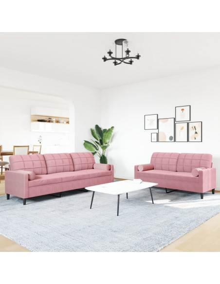 Set di Divani 2 pz con Cuscini e Rinforzi rosa in Velluto