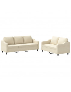 Set di Divani 2 pz con Cuscini Crema in Tessuto 2