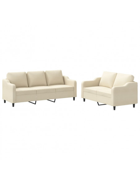 Set di Divani 2 pz con Cuscini Crema in Tessuto