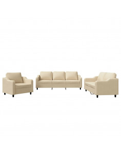 Set di Divani 3 pz con Cuscini Crema in Tessuto 2