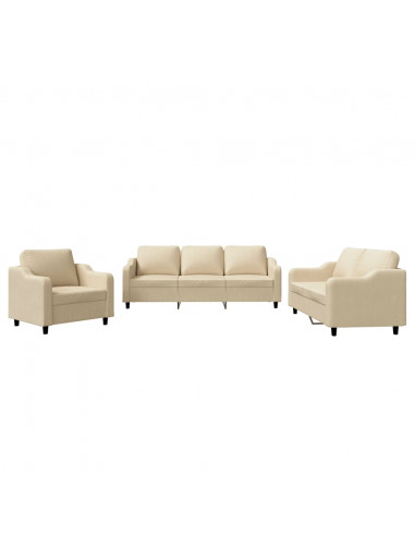 Set di Divani 3 pz con Cuscini Crema in Tessuto