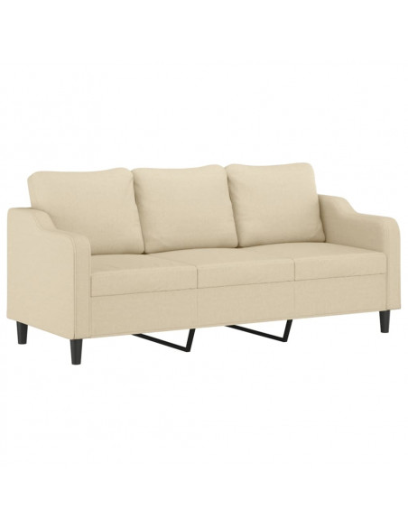 Set di Divani 3 pz con Cuscini Crema in Tessuto