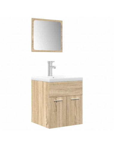 Set Mobili da Bagno 3 pz Rovere Sonoma in Legno Multistrato
