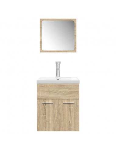 Set Mobili da Bagno 3 pz Rovere Sonoma in Legno Multistrato