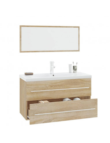 Set Mobili da Bagno 3 pz Rovere Sonoma