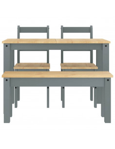 Set da Pranzo 4 pz Panama Grigio in Legno Massello di Pino 2