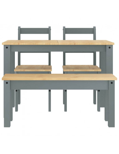 Set da Pranzo 4 pz Panama Grigio in Legno Massello di Pino