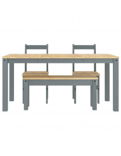 Set da Pranzo 4 pz Panama Grigio in Legno Massello di Pino 2