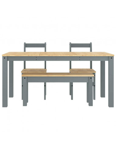 Set da Pranzo 4 pz Panama Grigio in Legno Massello di Pino