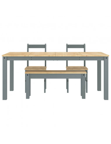 Set da Pranzo 4 pz Panama Grigio in Legno Massello di Pino