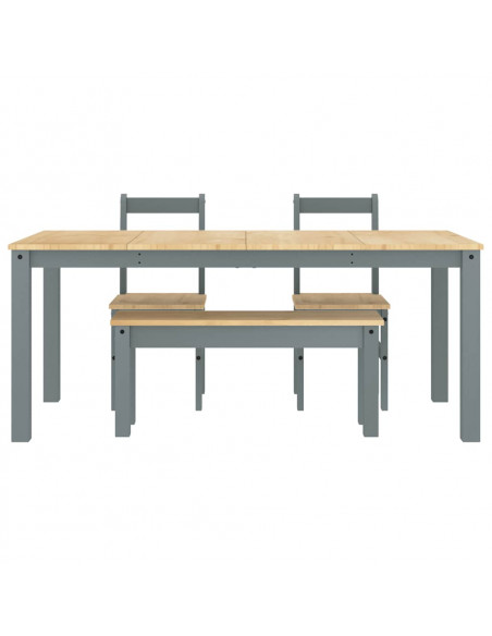 Set da Pranzo 4 pz Panama Grigio in Legno Massello di Pino