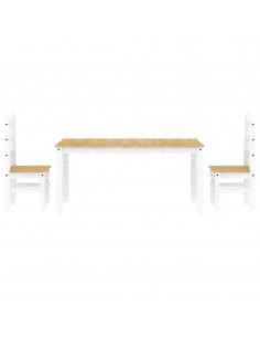 Set da Pranzo 3 pz Panama Bianco in Legno Massello di Pino