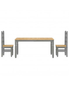 Set da Pranzo 3 pz Panama Grigio in Legno Massello di Pino