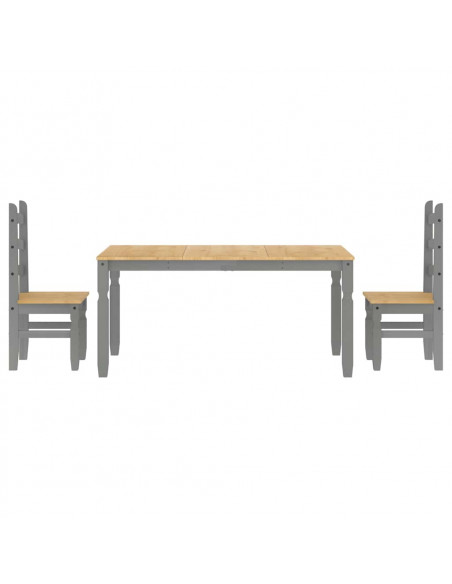 Set da Pranzo 3 pz Panama Grigio in Legno Massello di Pino