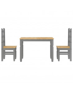 Set da Pranzo 3 pz Panama Grigio in Legno Massello di Pino