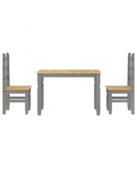 Set da Pranzo 3 pz Panama Grigio in Legno Massello di Pino