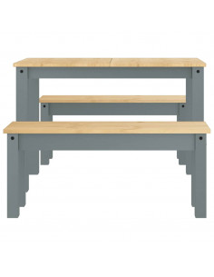 Set da Pranzo 3 pz Panama Grigio in Legno Massello di Pino