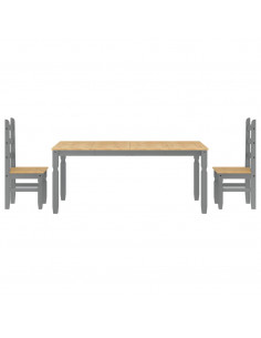 Set da Pranzo 3 pz Panama Grigio in Legno Massello di Pino