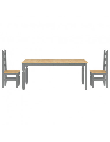 Set da Pranzo 3 pz Panama Grigio in Legno Massello di Pino