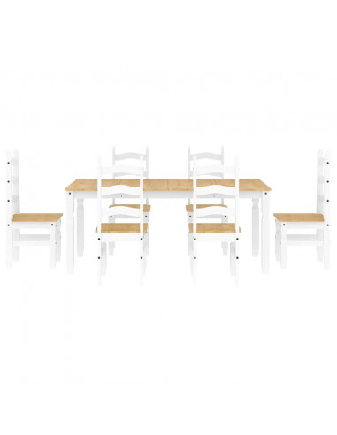 Set da Pranzo 7 pz Panama Bianco in Legno Massello di Pino
