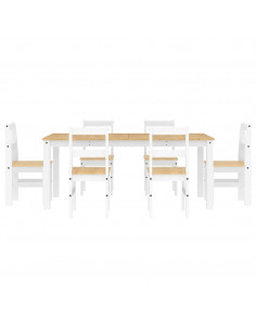 Set da Pranzo 7 pz Panama Bianco in Legno Massello di Pino