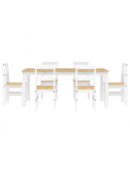 Set da Pranzo 7 pz Panama Bianco in Legno Massello di Pino