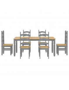 Set da Pranzo 7 pz Panama Grigio in Legno Massello di Pino