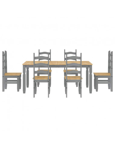 Set da Pranzo 7 pz Panama Grigio in Legno Massello di Pino