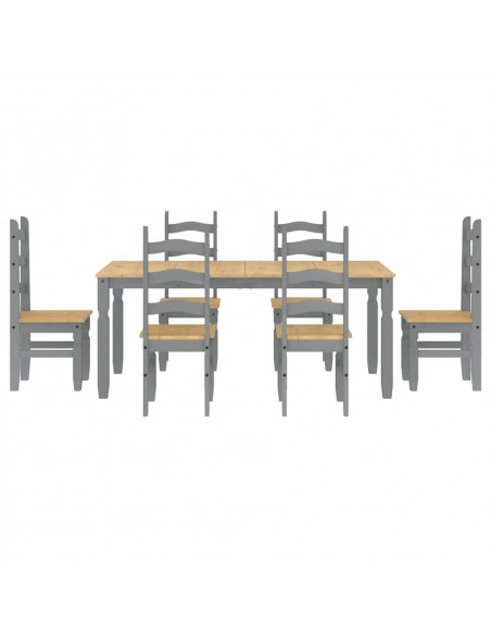 Set da Pranzo 7 pz Panama Grigio in Legno Massello di Pino