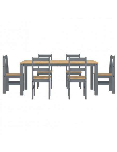 Set da Pranzo 7 pz Panama Grigio in Legno Massello di Pino