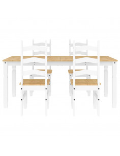 Set da Pranzo 5 pz Panama Bianco in Legno Massello di Pino