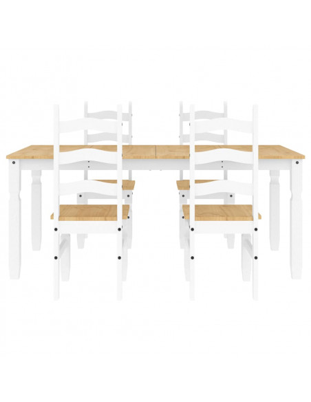 Set da Pranzo 5 pz Panama Bianco in Legno Massello di Pino