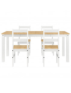 Set da Pranzo 5 pz Panama Bianco in Legno Massello di Pino