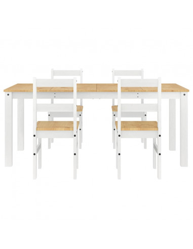 Set da Pranzo 5 pz Panama Bianco in Legno Massello di Pino