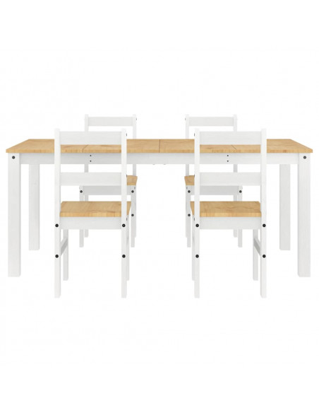 Set da Pranzo 5 pz Panama Bianco in Legno Massello di Pino
