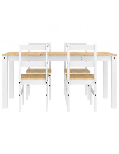 Set da Pranzo 5 pz Panama Bianco in Legno Massello di Pino