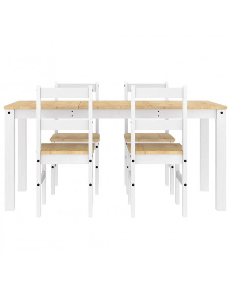 Set da Pranzo 5 pz Panama Bianco in Legno Massello di Pino