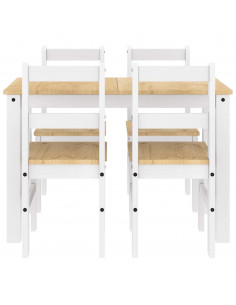 Set da Pranzo 5 pz Panama Bianco in Legno Massello di Pino