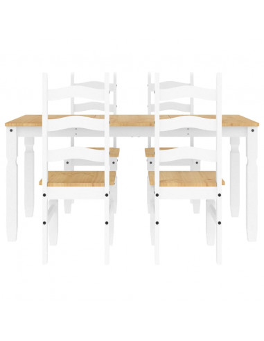Set da Pranzo 5 pz Panama Bianco in Legno Massello di Pino