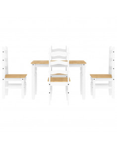 Set da Pranzo 5 pz Panama Bianco in Legno Massello di Pino