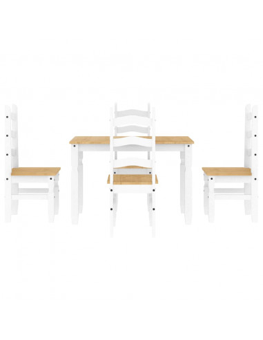 Set da Pranzo 5 pz Panama Bianco in Legno Massello di Pino